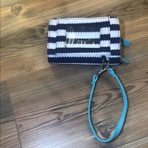 Thirty-One Navy and White Clutch with Turquoise Accents Wristlet Wallet